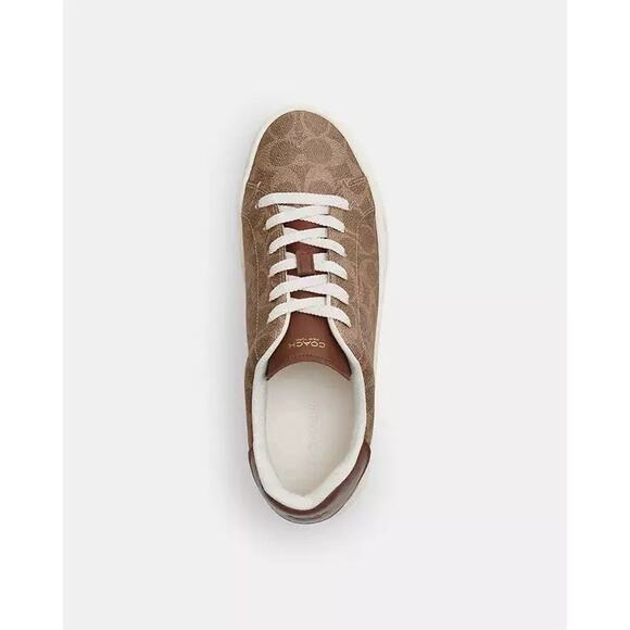 NEW COACH Women's High Line Sneaker In Signature Canvas CW970 Brown Khaki - Picture 9 of 9